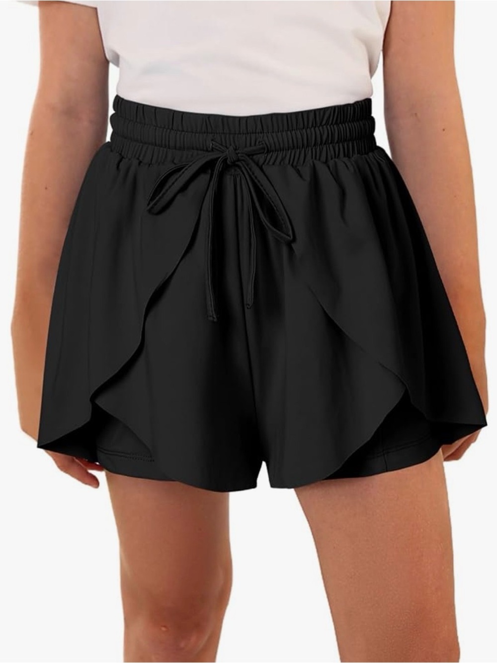 Girls' Black Ruffle Drawstring butterfly Shorts